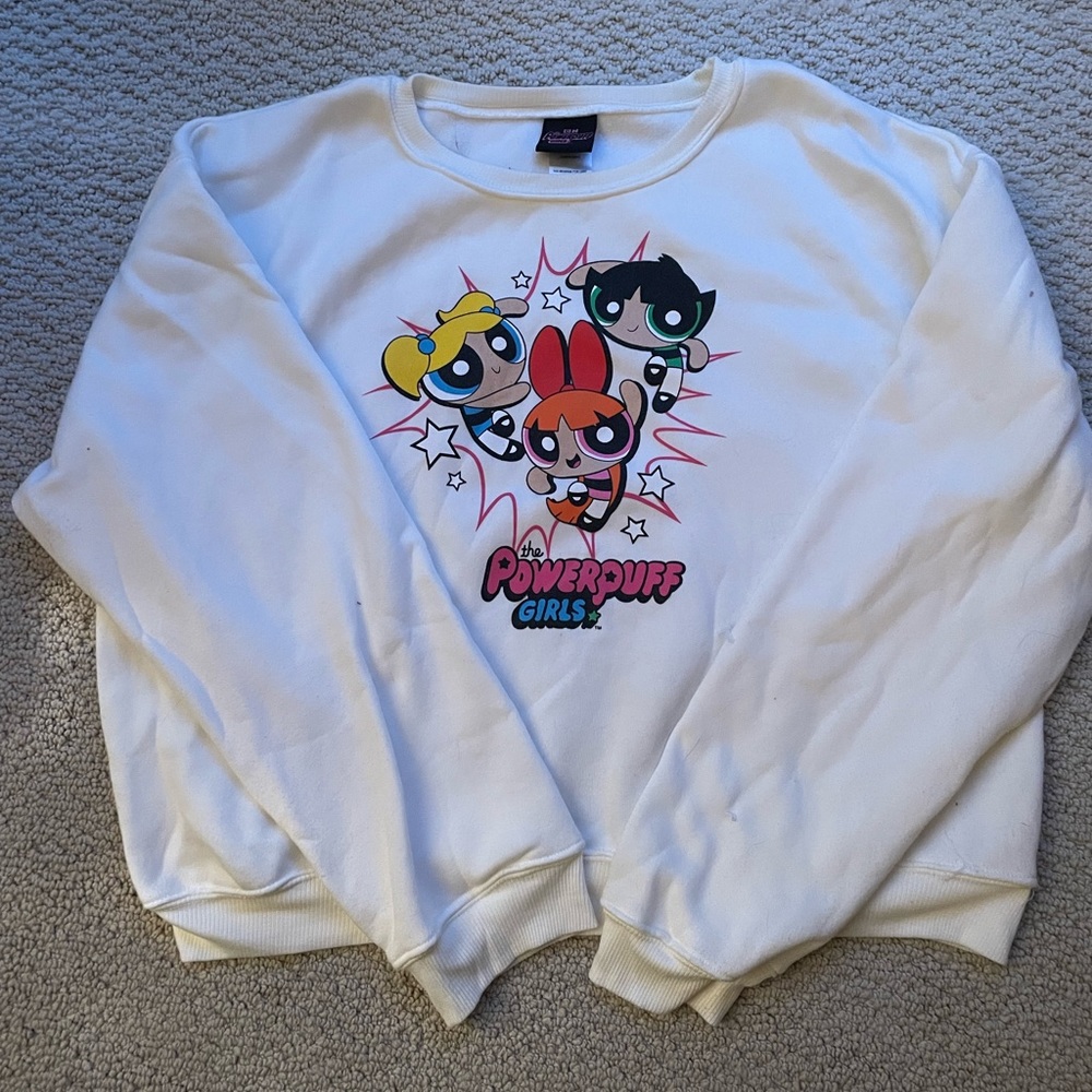 White XL PowerPuff Girls Crewneck